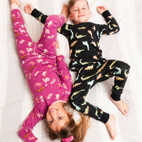 Organic Cotton Two Piece Pajama Set Black With Dinosaurs Print