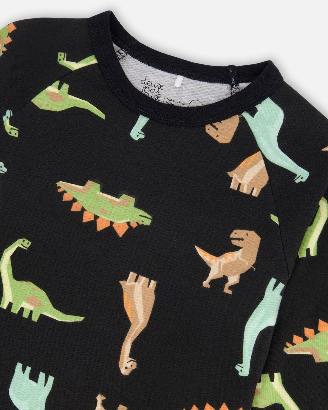 Organic Cotton Two Piece Pajama Set Black With Dinosaurs Print