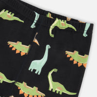 Organic Cotton Two Piece Pajama Set Black With Dinosaurs Print