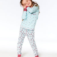 Organic Cotton Long Sleeve Two Piece Pajama Set Light Blue Floral Print