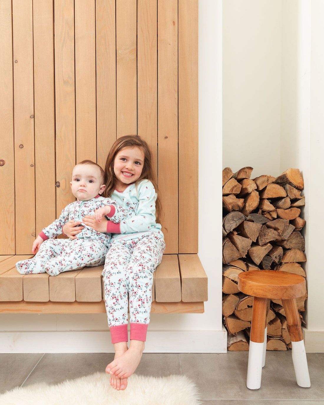 Organic Cotton Long Sleeve Two Piece Pajama Set Light Blue Floral Print