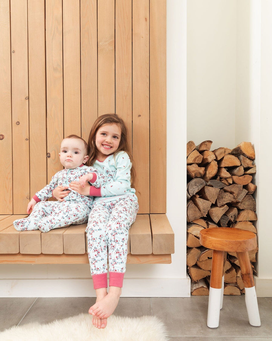 Organic Cotton Long Sleeve Two Piece Pajama Set Light Blue Floral Print