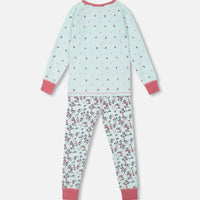 Organic Cotton Long Sleeve Two Piece Pajama Set Light Blue Floral Print