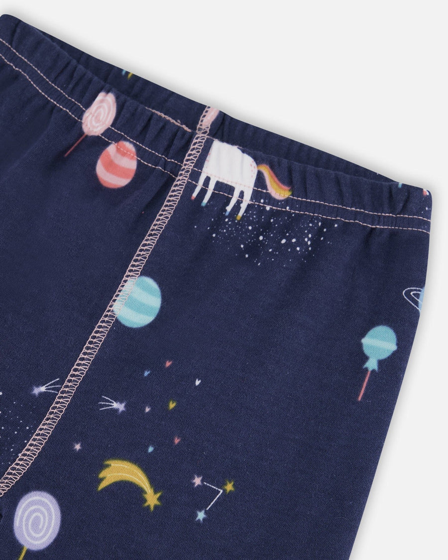Organic Cotton Long Sleeve Two Piece Pajama Navy Unicorns Print