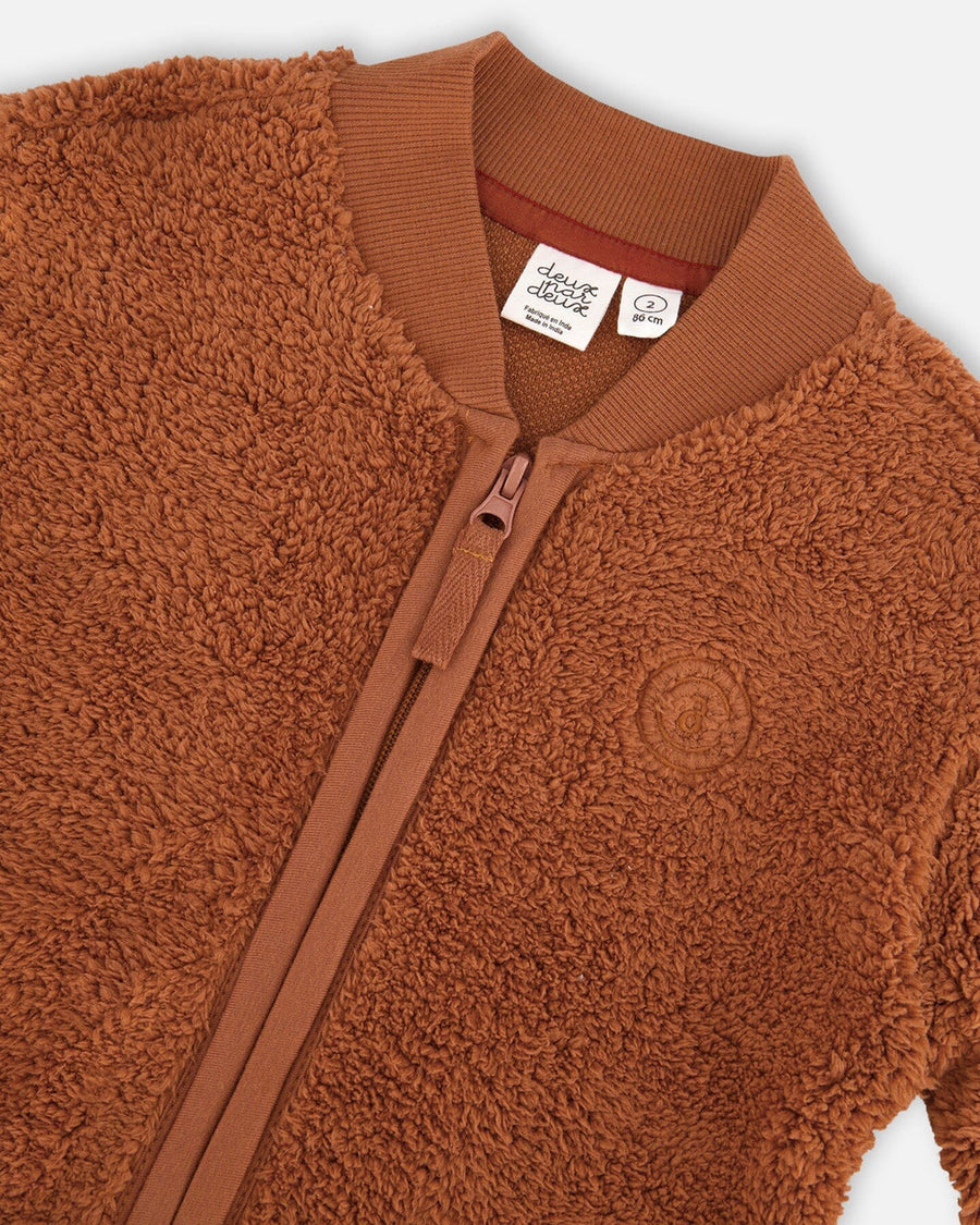 Sherpa Jacket With Embroidery Caramel