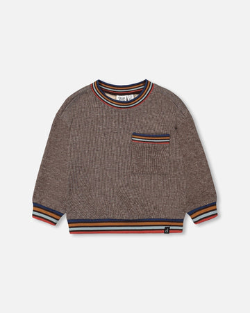 Super Soft Brushed Rib Sweatshirt With Pocket Brown Mix