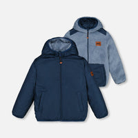 Transition Reversible Sherpa And Nylon Jacket Teal Blue