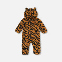 Baby Mid-Season Sherpa One Piece Caramel Leopard Print