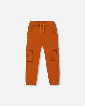 Stretch Twill Jogger Pants With Cargo Pockets Brown-Orange