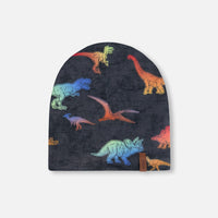 Jersey Hat Black Dino Multicolor Print