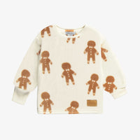 CREAM TWO-PIECES PAJAMA WITH AN ALL OVER PRINT OF GINGERMEN IN SOFT FLEECE, BABY