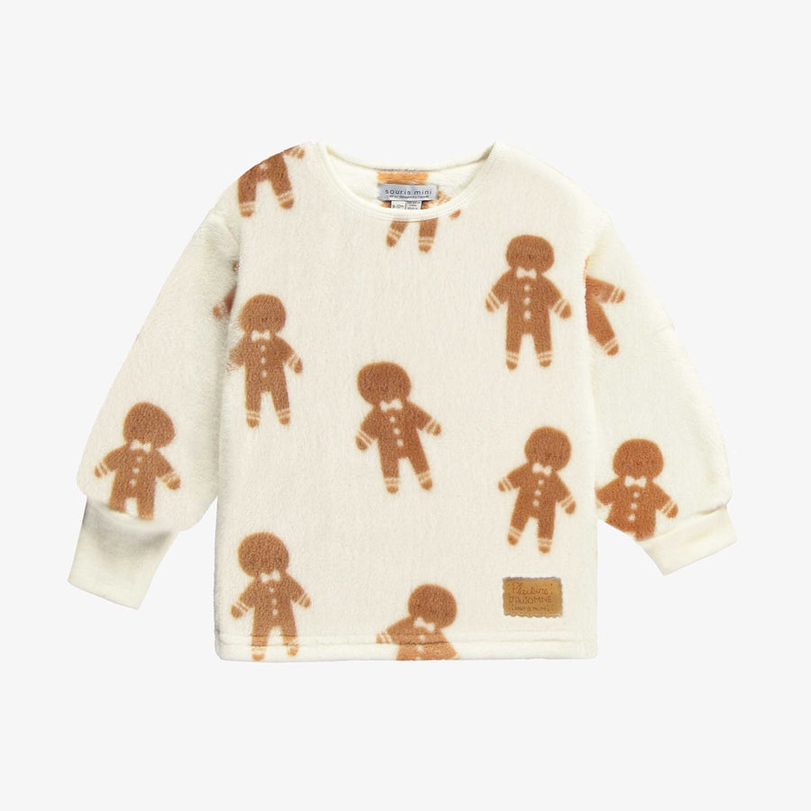 CREAM TWO-PIECES PAJAMA WITH AN ALL OVER PRINT OF GINGERMEN IN SOFT FLEECE, BABY