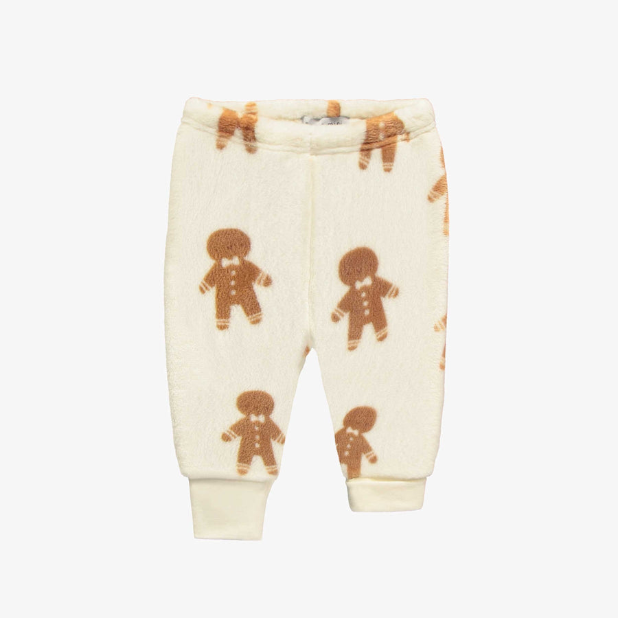 CREAM TWO-PIECES PAJAMA WITH AN ALL OVER PRINT OF GINGERMEN IN SOFT FLEECE, BABY
