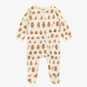 CREAM ONE-PIECE PAJAMA WITH AN ALL OVER PRINT OF COOKIES IN STRETCH JERSEY, BABY