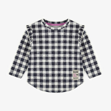 PLAID NAVY AND CREAM T-SHIRT WITH LONG SLEEVES IN JERSEY, BABY