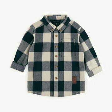 NAVY AND CREAM PLAID SHIRT IN FLANNEL, BABY