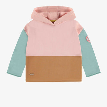 PINK HOODIE WITH COLOR BLOCK IN FRENCH TERRY, BABY