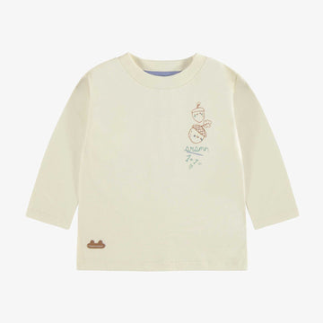 CREAM LONG-SLEEVES T-SHIRT IN SOFT JERSEY, BABY