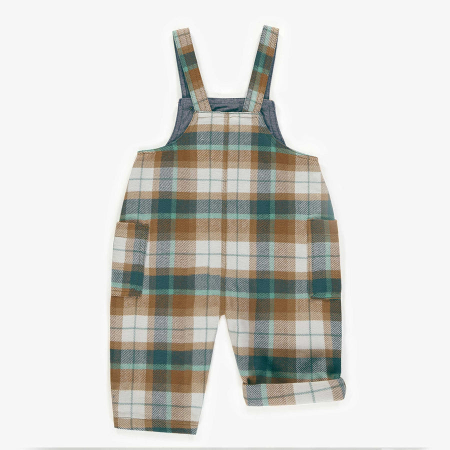 LOOSE FIT GREEN AND BROWN CHECKERED OVERALLS IN FLANNEL, BABY