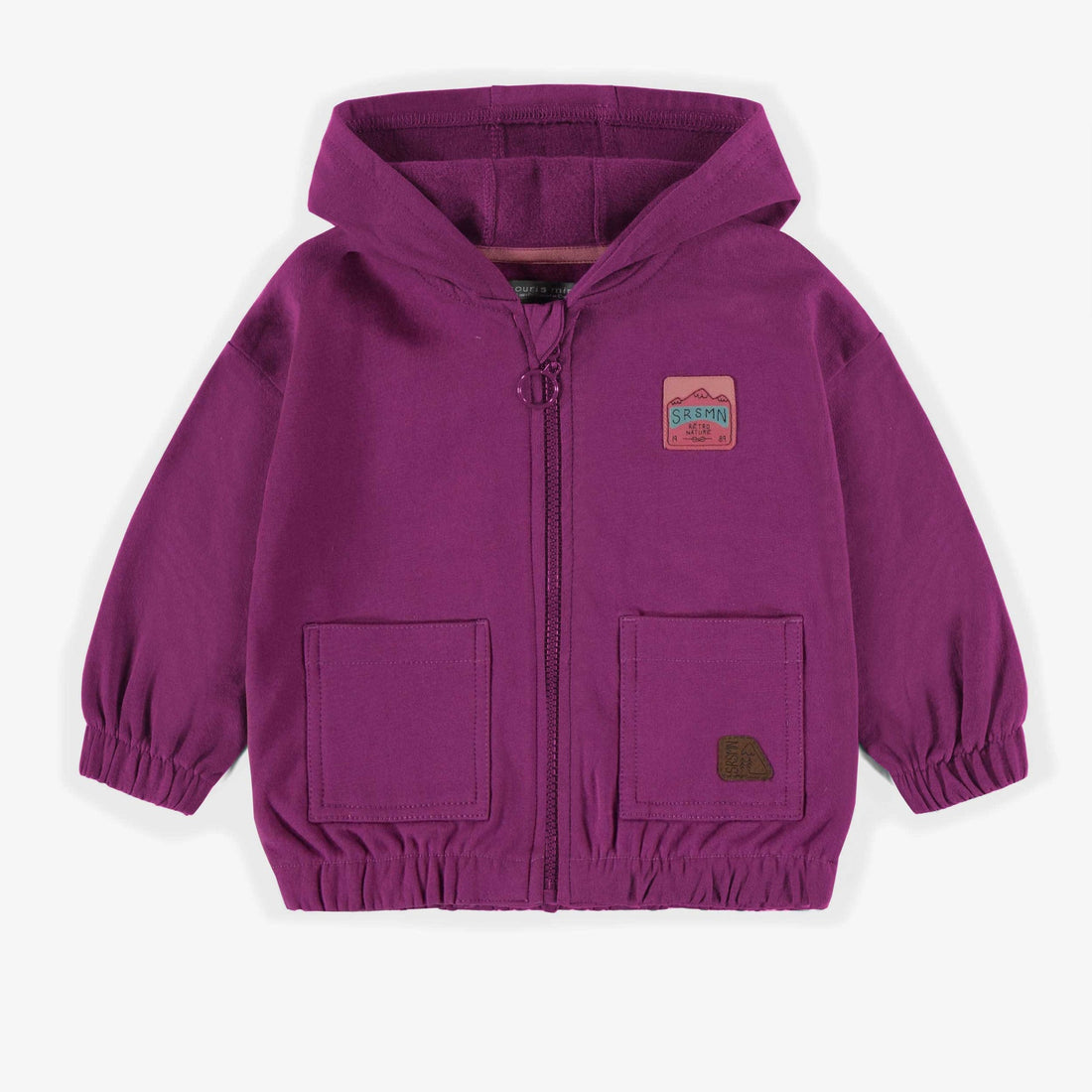 PURPLE HOODED VEST WITH A ZIPPER IN FLEECE, BABY