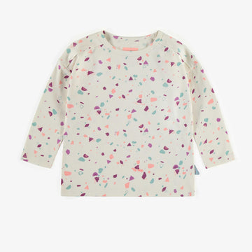 CREAM T-SHIRT WITH LONG SLEEVES AND A MULTICOLORED PATTERN IN JERSEY, BABY