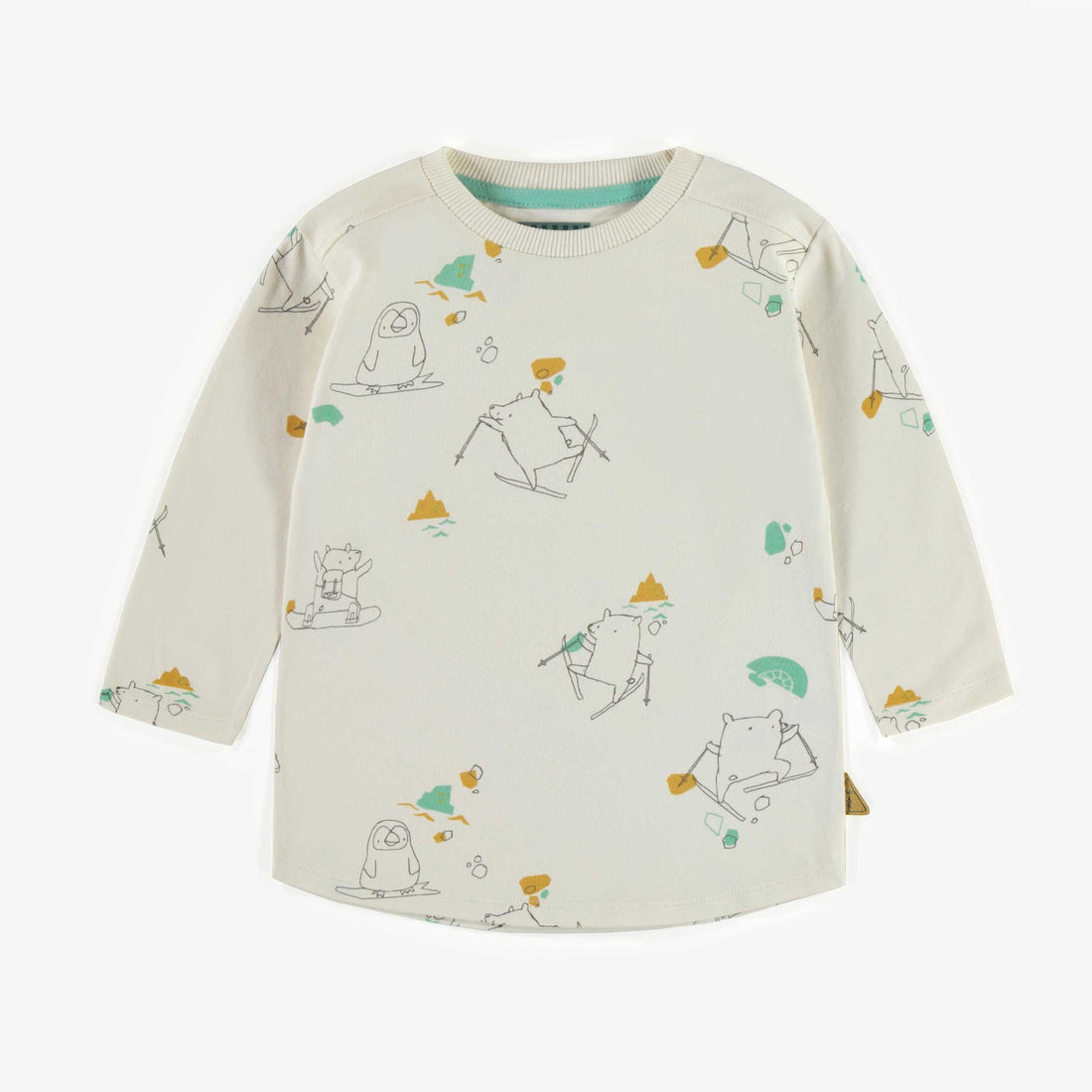 CREAM PATTERNED T-SHIRT WITH LONG SLEEVES AND IN JERSEY, BABY
