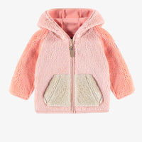 PINK COLOR BLOCK HOODED VEST IN SHERPA, BABY