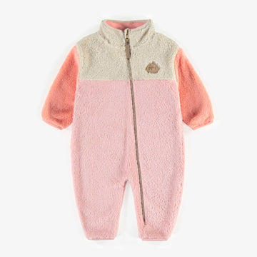 ONE-PIECE SHERPA PINK BLOCK COLOR WITH HIGH COLLAR, BABY