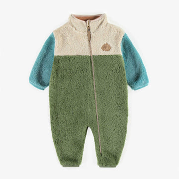 ONE-PIECE SHERPA GREEN BLOCK COLOR WITH HIGH COLLAR, BABY