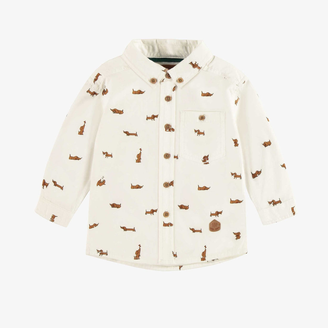 CREAM SHIRT WITH A DOG PATTERN IN COTTON POPLIN EFFECT PEACH SKIN, BABY