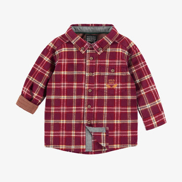 RED AND WHITE BRUSHED FLANNEL PLAID SHIRT, BABY