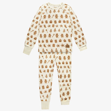 CREAM TWO-PIECE PAJAMA WITH AN ALL OVER PRINT OF COOKIES IN JERSEY, CHILD