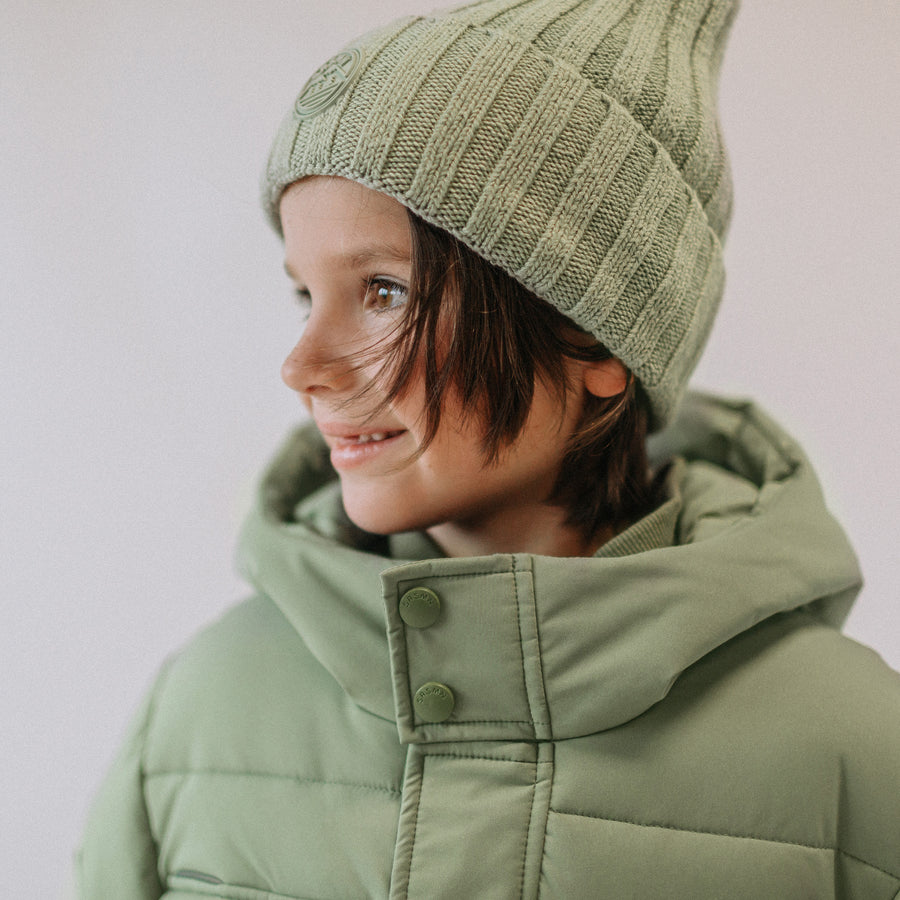 SAGE GREEN KNITTED TOQUE IN COTTON CASHMERE-EFFECT, CHILD