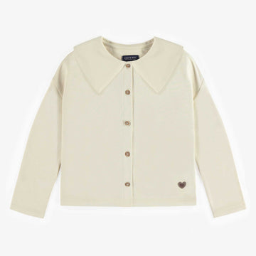 CREAM SHIRT WITH LONG SLEEVES AND A LARGE COLLAR IN FRENCH TERRY, CHILD