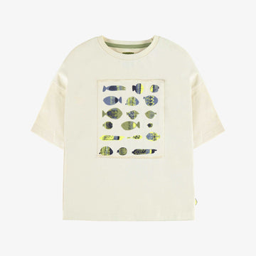 CREAM T-SHIRT WITH LONG SLEEVES AND FISH ILLUSTRATIONS IN JERSEY, CHILD