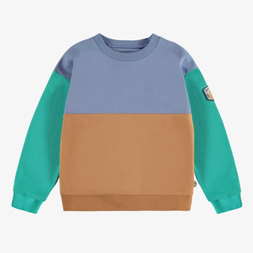 BLUE CREWNECK WITH COLOR BLOCK IN FRENCH TERRY, CHILD