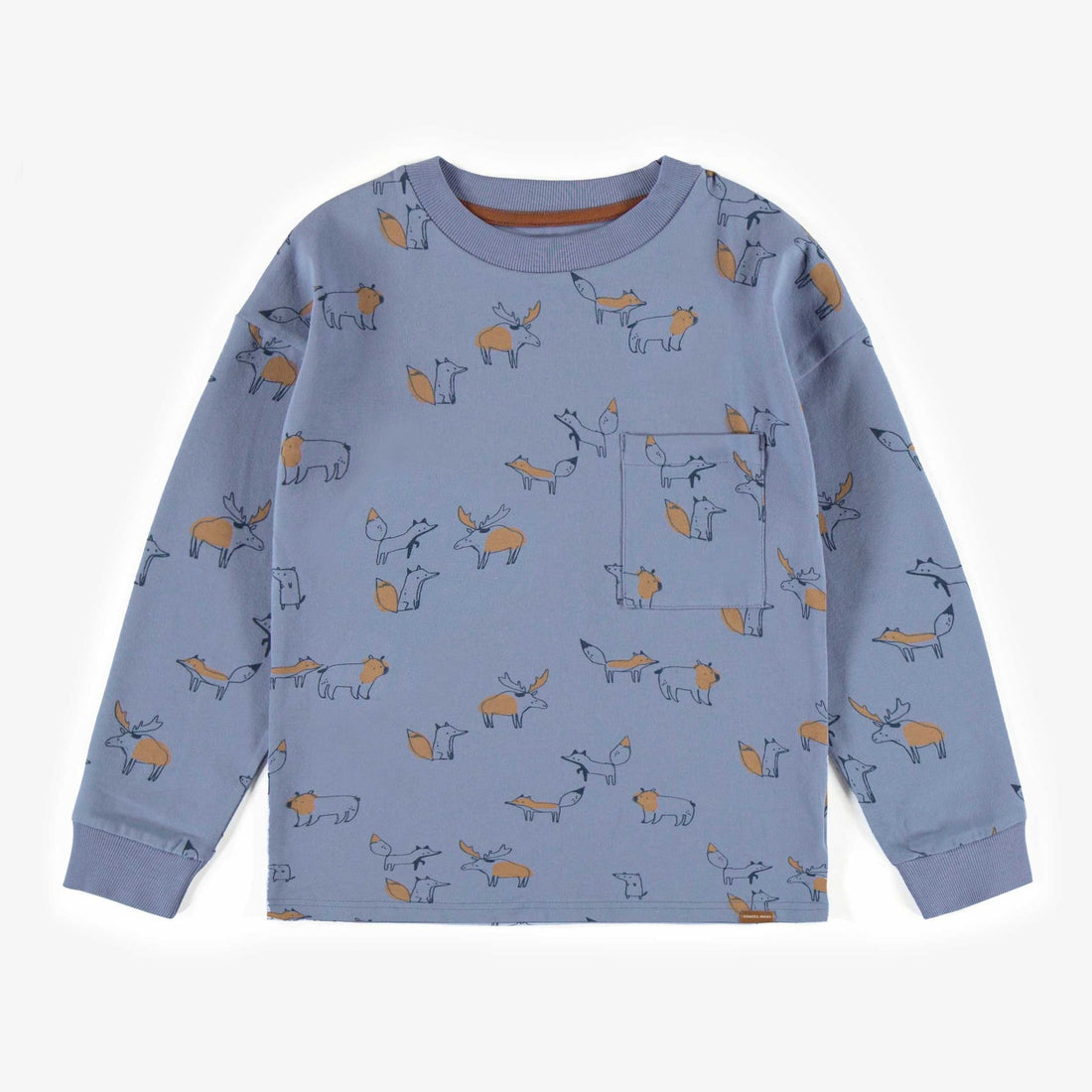 BLUE LONG-SLEEVED T-SHIRT WITH ANIMAL PATTERNS IN JERSEY, CHILD