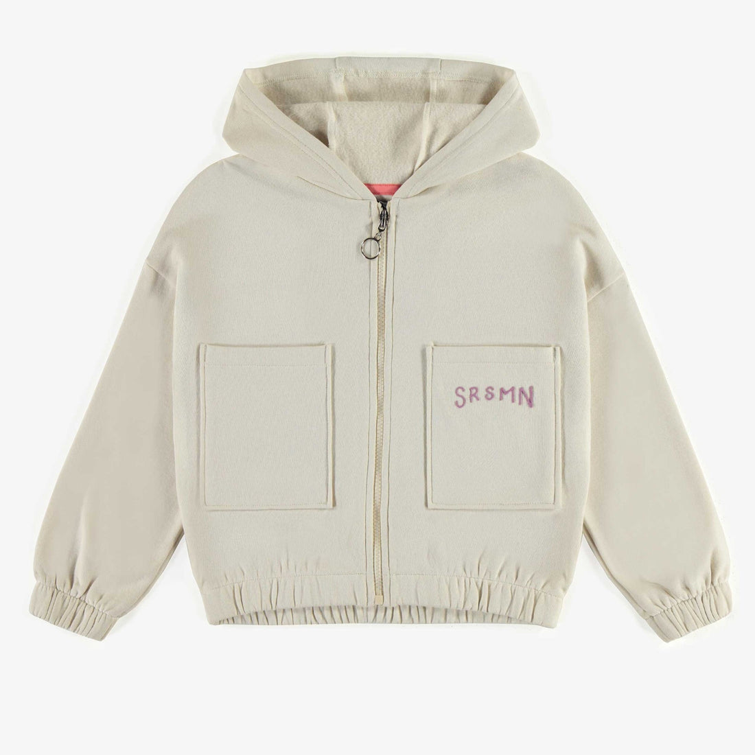 CREAM HOODED VEST WITH A ZIPPER IN FLEECE, CHILD
