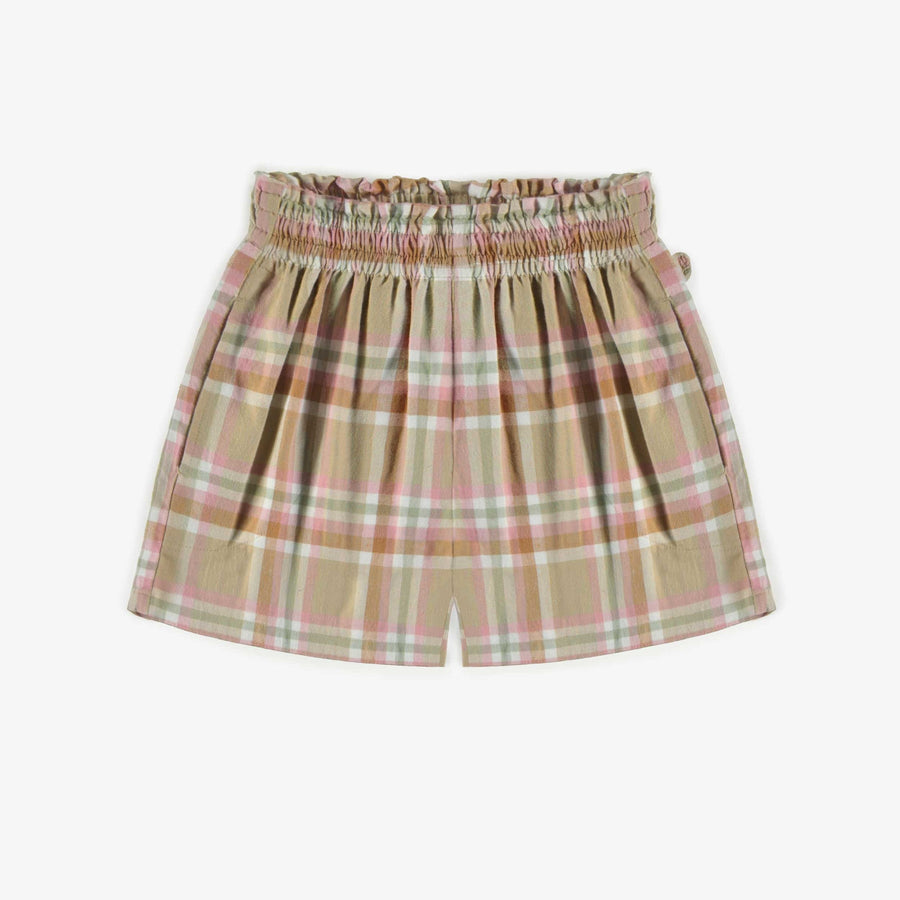 BEIGE AND PINK CHECKERED SHORTS IN BRUSHED TWILL, CHILD