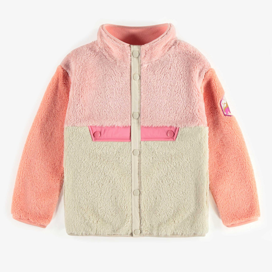 SHERPA PINK BLOCK COLOR VEST WITH HIGH COLLAR, CHILD