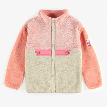 SHERPA PINK BLOCK COLOR VEST WITH HIGH COLLAR, CHILD