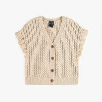 SHORT SLEEVED CREAM KNITTED VEST WITH RUFFLES, CHILD