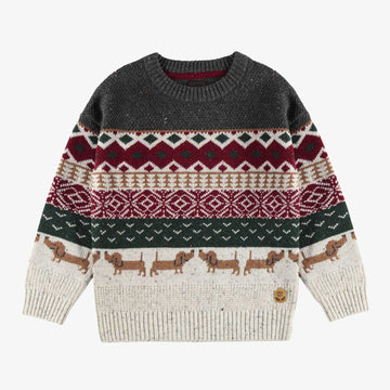 GRAY KNITTED SWEATER WITH COLORFUL JACQUARD PATTERN, CHILD