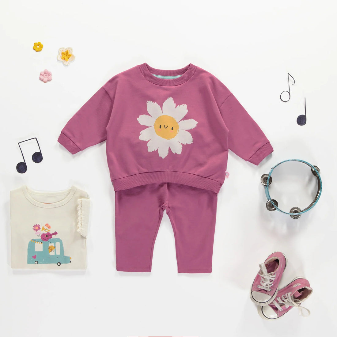 RED-VIOLET LONG SLEEVES SWEATER WITH MARGUERITE IN FRENCH TERRY, BABY