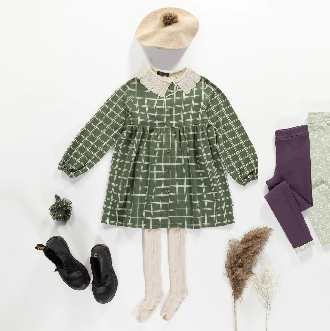 GREEN PLAID DRESS IN JERSEY, CHILD