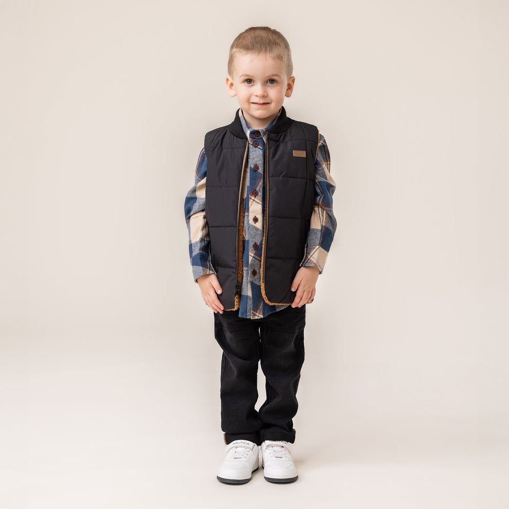 Black Reversible Sleeveless Quilted Vest