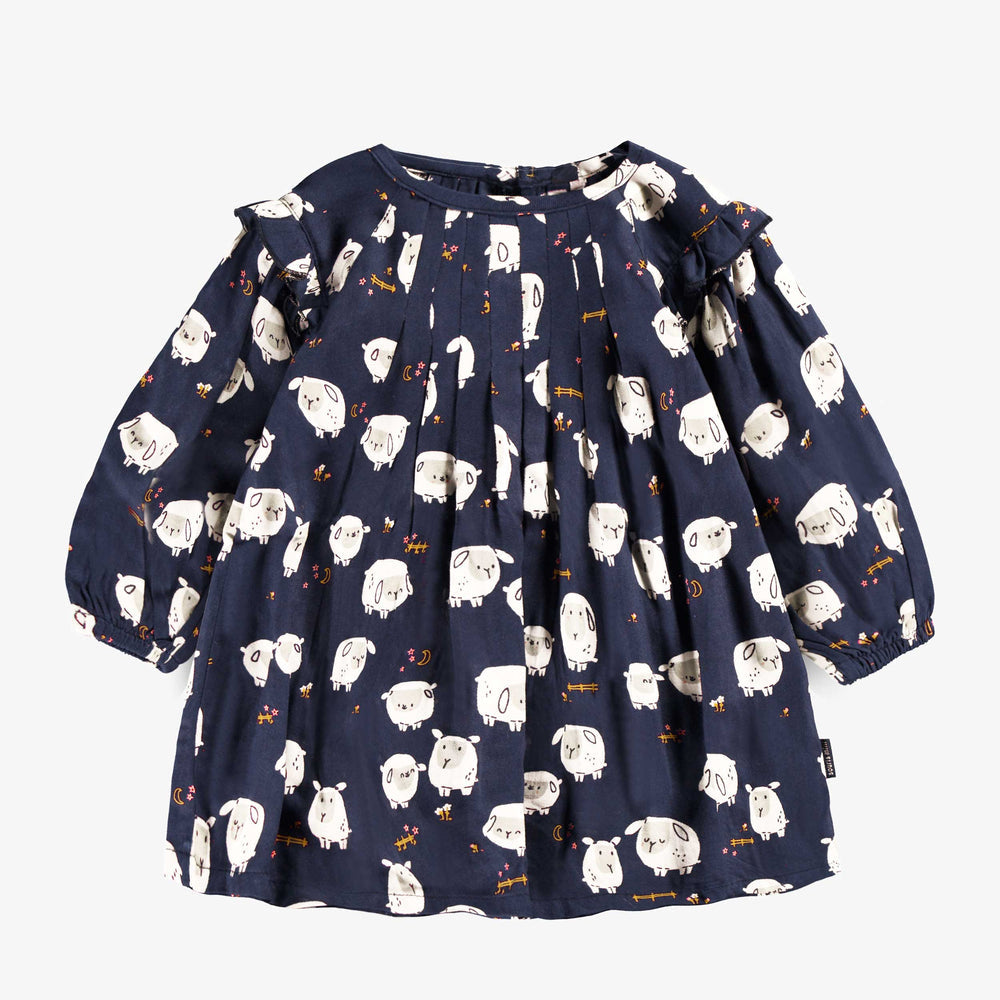 Navy blue dress with all over print, baby