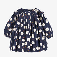 Navy blue dress with all over print, baby