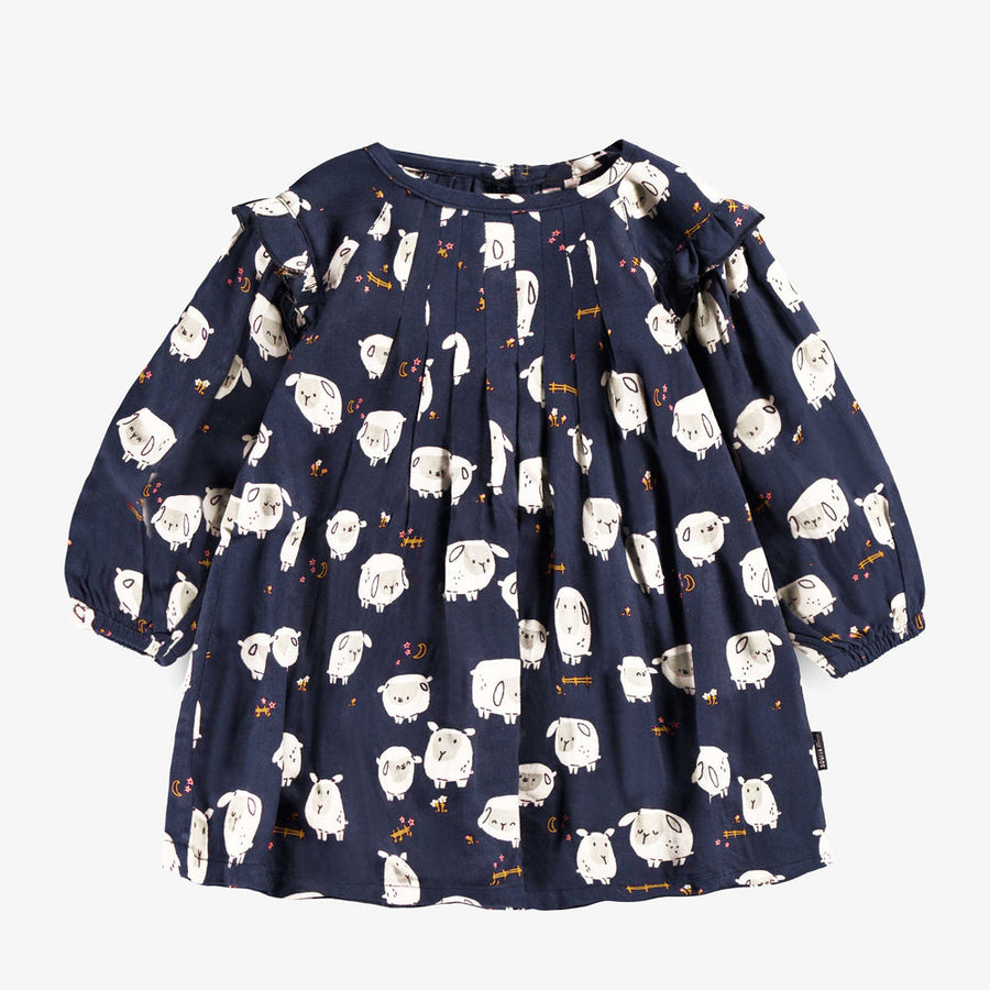 Navy blue dress with all over print, baby