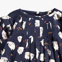 Navy blue dress with all over print, baby